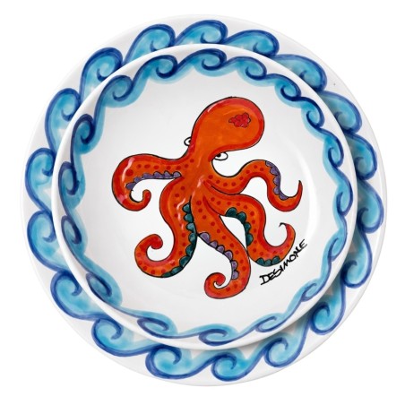 Round plate Folk Octopus De Simone Sicilian Pottery Round plate Folk Octopus De Simone Sicilian Pottery